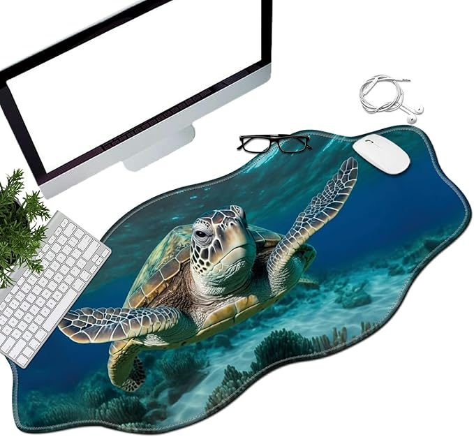 Sea Turtle Desk Mat Mouse Pad 35.4X15.7 XL Extended Mousepad Huge Mouse Pads with Stitched Edges Desk Pad for Work Game Office Home