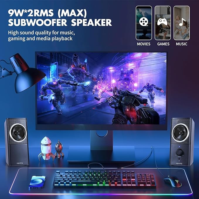 H21 Computer Speakers for Desktop PC Full Stereo Sound USB-Powered Gaming Monitor Speaker with 3.5mm Aux Multimedia for Laptop/Desktop/Tablets/Phone(Black)