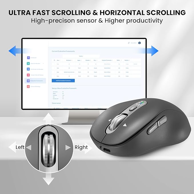 Wireless Bluetooth MouseMulti Device Ergo Computer MousesMetal 4-Way Super Scrolling± 3200 DPI10 ButtonsPlug&ampPlayQuietRechargeableUSB Cordless Mice for LaptopTabletMaciPadPCPhone All