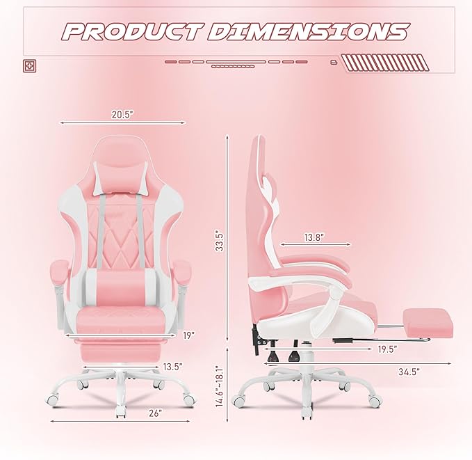 Homall Gaming Chair Computer Chair with Footrest and Massage Lumbar Support Ergonomic High Back Video Game Chair with Swivel Seat and Headrest (Pink)