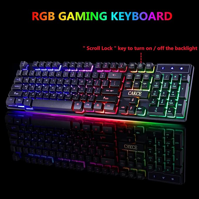 RGB Gaming Keyboard and Colorful Mouse ComboUSB Wired LED BacklightLetter GlowMechanical Feeling for Laptop PC Computer Game and Work