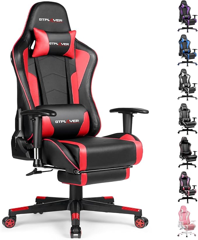 GTRACING Gaming Chair with Footrest Speakers Video Game Chair Bluetooth Music Heavy Duty Ergonomic Computer Office Desk Chair Red