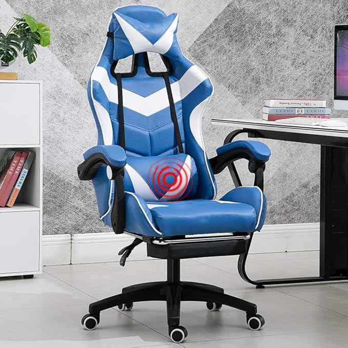 UISLA Office Video Game s Ergonomics Lift Seat with footrest High Back Gaming Multifunction with Headrest and Lumbar Support for Video Game Swivel Dign