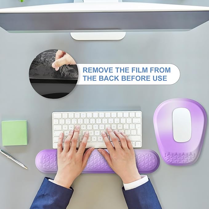 Mouse Pad with Wrist Rest Comfortable Memory Foam Wrist Rest for Computer Keyboard Ergonomic Mouse Pad Set for Easy Typing &amp Pain Relief - Gradient Purple