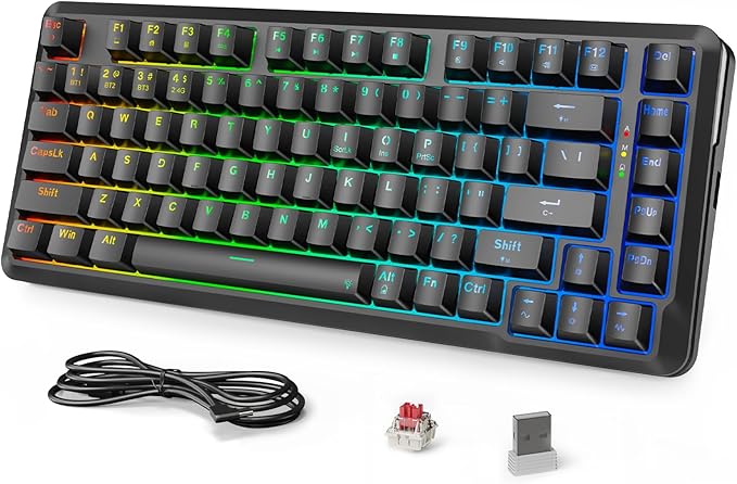 Redragon K713 Wireless Mechanical Keyboard Gasket Mounted RGB Gaming Keyboard 3-Mode (2.4G/BT/USB) Pre-Lubed Linear Red Switches 75％ Layout 82 Keys Hot Swappable for PC/Mac - Black