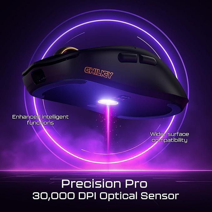 Chilkey Wireless Mouse Glacier LW 8K L Gaming Mouse with LCD Screen 8K Polling Rate 30000 DPI Optical Tracking 750 IPS Bluetooth/2.4GHz/USB-C 47g Ultra-Lightweight 100 Million Clicks