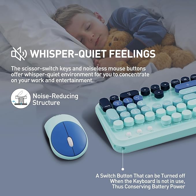 Wireless Keyboard and Mouse Combo 2.4 GHz Wireless Full-Sized Typewriter with Round Keycaps Mouse and Keyboard for Windows Computer Desktop PC Laptop (GradientBlue)