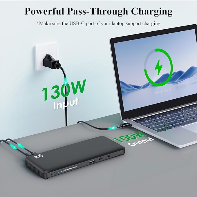 Minthouz 12-in-1 Docking Station with 100W Charging Triple Display Dual 4K Support 1000Mbps LAN Port Laptop Docking Station 4X USB-A (1x 10Gbps) 2X USB-C Compatible with Windows Mac Chrome