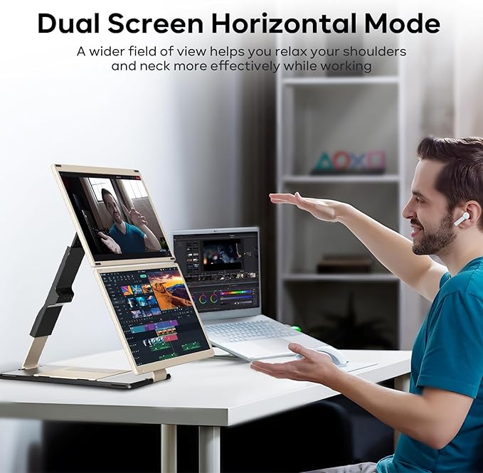 Laptop Screen Extender 15.6'' 1080P FHD Laptop Monitor Extender with 235°Rotation Detachable Dual Monitor Plug &amp Play Triple Screen for 13-17.3 Laptops Compatible with Mac/Wins/Android/Dex