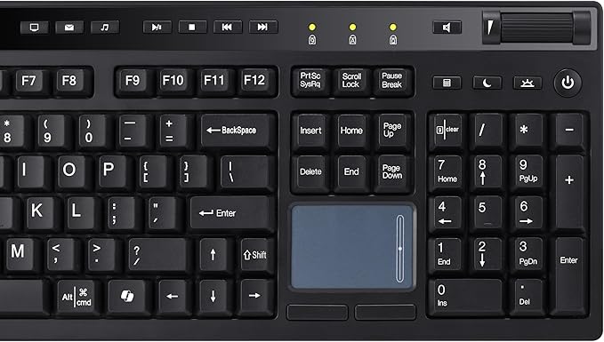 Adesso Wireless Keyboard with Touchpad 104 Key Full Size USB Dongle Receiver Multi OS Support Works with MacOs System &amp Multimedia Hotkeys Volume Control with Scroll Wheel WKB-4450UB