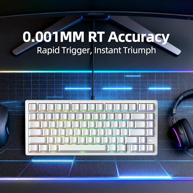 Mars75 Wired Magnetic Switch Keyboard 75% Layout0.001MM RT Accuracy 8KHZ Polling Rate/Latency As 0.125MS/256KHZ Single Key Scan Rate/ARGBHot Swappable Gaming Keyboard(White)