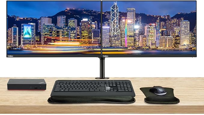Lenovo ThinkVision T24i 24-inch 1920 x 1080 LED FHD LCD 2-Pack Bundle with HDMI DisplayPort USB Hub Dual Monitor Stand ThinkPad USB-C Dock MK540 Wireless Keyboard and Mouse Gel Wrist Pad