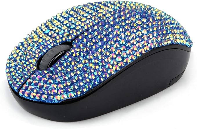 Bling Dazzling 2.4GHz Wireless Silent Mouse Covered with Rhinestone Crystal Crystallized Mouse with USB Receiver Compatible with Notebook PC Laptop Computer MacBookGreat Gift (Blue)