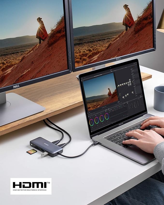 Anker Laptop Docking Station Dual Monitor 8-in-1 USB C Hub 4K Dual Monitor with 2 HDMI 1 Gbps Ethernet Hub 85W Power Delivery SD Card Reader for XPS and More (Charger not Included)
