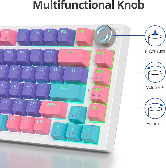 Guffercty kred 75% Gasket Mounted Gaming Keyboard Hot Swappable 82 Key RGB Backlit Wired TKL Mechanical Keyboard with Knob &amp Programmable Macros Custom Linear Switch for MAC Win (82 Purple)