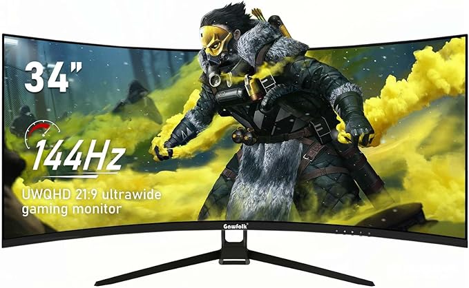 Gawfolk 34 Inch Ultrawide Curved 144Hz Gaming Computer Monitor 1500R PC Screen21:9 UWQHD (3440x1440)Adaptive Sync178° Viewing AngleDisplay Port、HDMI2.0Compatible with wall mounting - Black