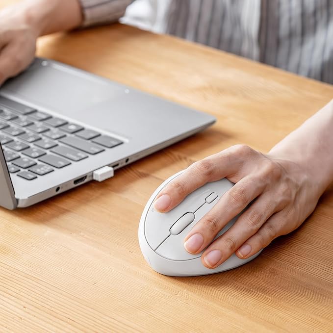 SANWA 2.4G Wireless Left Handed Mouse Ergonomic Left Hand Vertical Mouse for Small Medium Hands 5 Buttons 800/1200/1600 DPI Blue LED Sensor Compatible with Laptop PC Mac Windows White