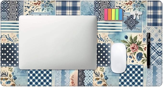 Vibrant Blue White Floral Bohemian Desk Cover MatExtended Large Mouse PadComputer Laptop Mat Desk Decor for Office Game Home 30x16 Inch