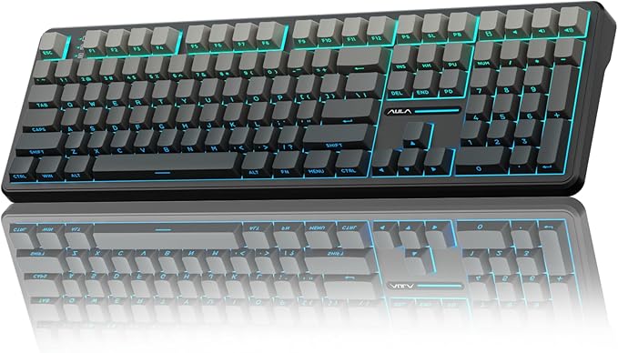 AULA F108 Wireless Mechanical Keyboard Full Size Gaming Keyboard with Number Pad Side Printed PBT Keycaps Pre-lubed Switches RGB Backlit Hot Swappable Creamy Sounding Computer Keyboards (Renewed)