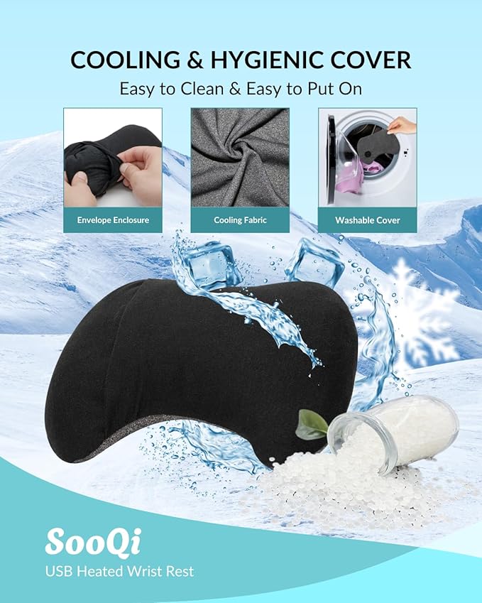 USB Heated Wrist Rest for Mouse Dual-Sided Design with Warm Heat &amp Cooling Beads for Pain &amp Fatigue Relief Ergonomic Support for Office Work Home PC &amp Laptop Gaming
