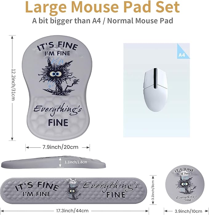 L-SPOUTTO Mouse PadLarge Cute Desk Mat4 in1 XXL Mousepad + Keyboard Wrist Rest+Mouse Pad Wrist Rest+Coaster Set with Ergonomic Desk Pad for Laptop Desktop Office