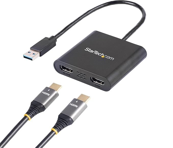 StarTech USB-A 3.0 to Dual HDMI Adapter for Windows Dual Monitor USB to 2x HDMI Display Converter 4K 30Hz + 1080p 60Hz Extend or Mirror Multi-Screen Setup