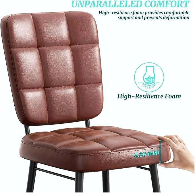Adjustable Office Computer Chair with Armrest 2pcs Leather Upholstered Dining Chairs with Thick Cushion High Backrest and Metal Legs(Brown)