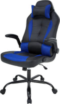 PC Gaming Chair Racing Style Office Chair w/Flip Up Arms Lumbar Support Pillow Video Game Chair Height Adjustable Rolling Swivel Computer Chair Ergonomic PU Leather Chair for Men Women Teens (Blue)