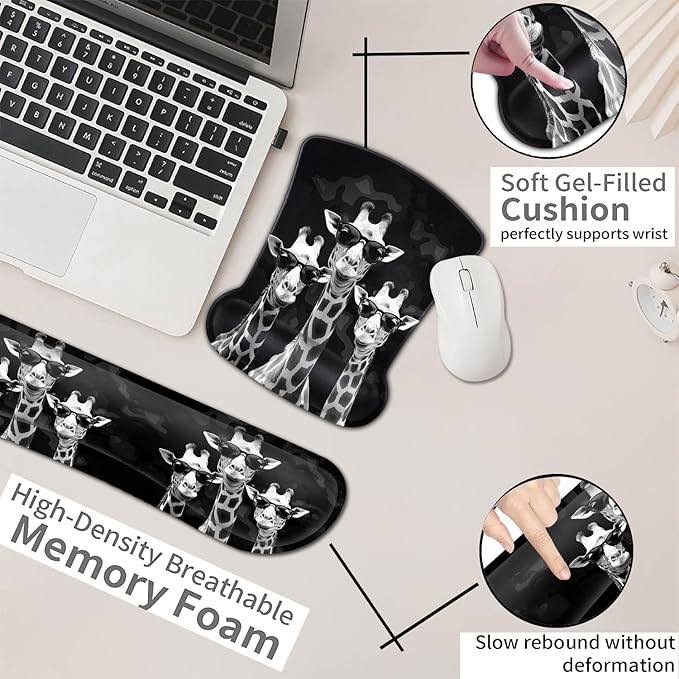 Rectangular Mouse Pad Wrist Protector-Printed with Cool Giraffes Ergonomically Non-Slip Rubber Comfortable Computer Keyboard Wrist Rest Desktop Decoration Office Accessories Computer Mouse Desk Pad