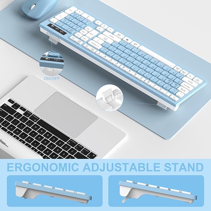 Wireless Keyboard and Mouse Combo Full-Sized Wireless Keyboard and Adjustable DPI Mouse 2.4GHz USB Receiver Keyboard and Mouse for PC Windows Desktop Laptop (Sky Blue-A)