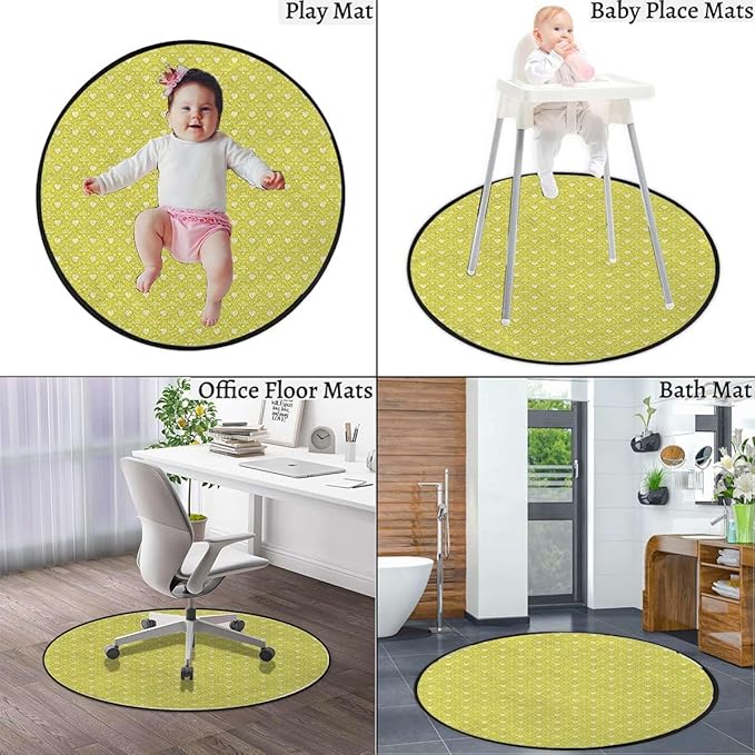 Yellow Round Area Rug Swivel Chair Mats for Hardwood Floor Washable Waterproof Spill Mat Anti-Slip Floor Protector Little Dots and Tiny Cute Sweet Hearts Pattern Diameter 39.4 in