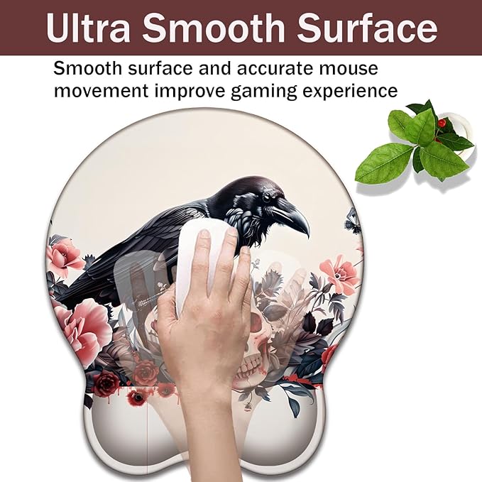Keyboard Wrist Rest and Mouse Pad Wrist Support with Lace-Shaped Coaster Set Ergonomic Gel Memory Foam and Anti-Slip Base Easy Typing and Pain Relief - Rose Skeleton