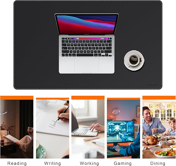 Mydours 36” x 24” Large Desk Mat - XL Desk Pad with PU Leather Surfaces - Extended Desk Mat for Home Office &amp Computer Workstation - Gaming Mouse pad for Keyboard &amp Laptop (Black)