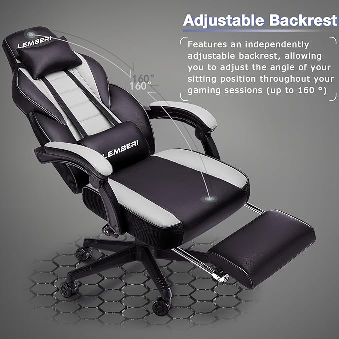 LEMBERI Gaming Chairs with FootrestErgonomic Video Game Chairs for AdultsBig and Tall Gaming Chair 400lb Weight Capacity Racing Style Gaming Computer Gamer Chair with Headrest and Lumbar Support