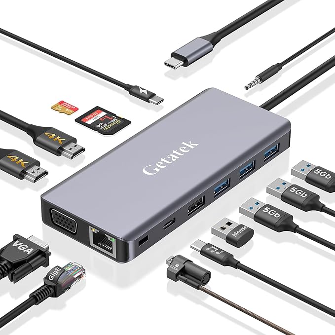 USB Docking Station 2 HDMI USB 3.0 Hub to HDMI Adapter with 3 USBA 3.0 up to 5Gbps USBC Data Port &amp 1 USB 2.0 Port 100W PD&amp VGA SD Card Reader Multiport USB Dongle with Kensington Safety
