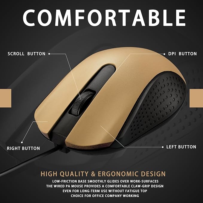 Hoteam 12 Pcs Gold Wired Computer Mouse Bulk Cord USB Computer Mice Ergonomic Wired Mouse for Pcs Computers Laptops Gaming Office Home Supplies