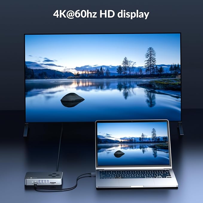 DisplayLink Docking Station with Dual Display 2 HDMI Ports and 1 DisplayPort for Double 4K Display Laptop 15 in 1 Docking Station with 100W PD Charging SD/TF 1 USB-C 6 USB-A Ports 3.5mm Audio