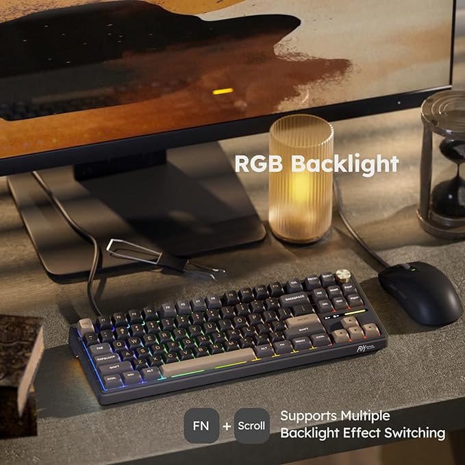 RK ROYAL KLUDGE R87 Pro Wired Mechanical Keyboard with Hot Swappable Knob 75% Creamy Gaming Keyboard 88 Keys TKL Gasket Mounted RGB Backlit with QMK/VIA MDA Profile Linear Creamy Switch Black