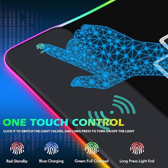 ToLuLu RGB Wireless Charging Gaming Mouse Pad 7.5/10/15W 10 Light Modes LED Mouse Pad Computer Keyboard Mat Mousepad 800x300x4MM Extended Large Big Desk Pad Desk Mat Game Console Buttons Black