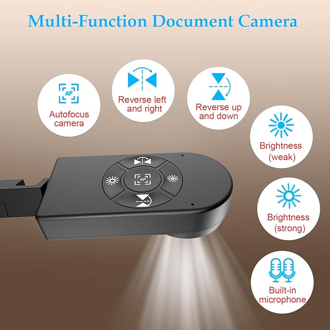 8MP Document Camera Doc Camera USB Webcam for Teachers and Classroom for A3 A4 Size Built-in Mic LED Light Image Inverst for Windows Mac Chromebook Distance Teaching
