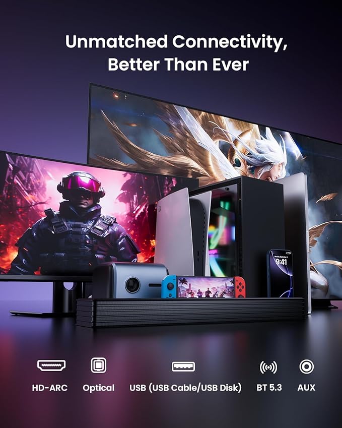 MEREDO Sound Bar for Smart TV 160W 3.1CH PC Gaming Soundbar with Subwoofer RGB Lighting Audio Sync Surround Sound System BT 5.3/HD-ARC/Optical/AUX/USB for Desktop Tablets Consoles Home Cinema