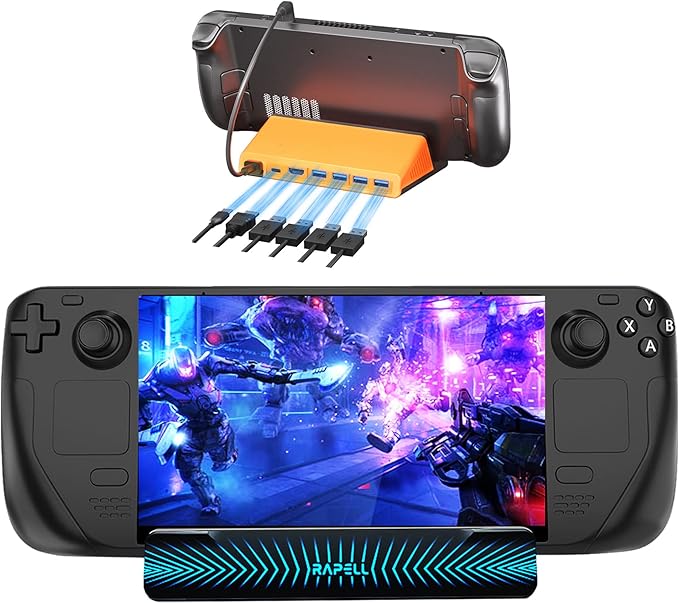 4K@60Hz 6-in-1 Docking Station Compatible with Steam Deck with HDMI 2.0 4 USB-A 3.0 and Full Speed Charging USB-C Port