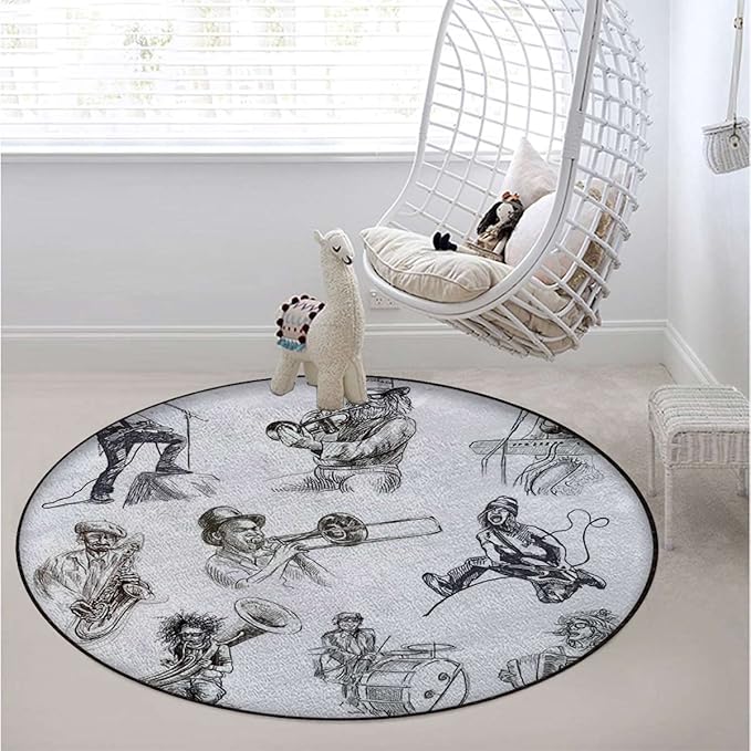Classic Painting Gaming Chair Mat Round Floor Mats for Office Chair Computer Gaming Desk Mat for Rolling Chair Non-Slip Gaming Rug Music Sketch Image JazzCharcoal Grey Diameter 39.3 in