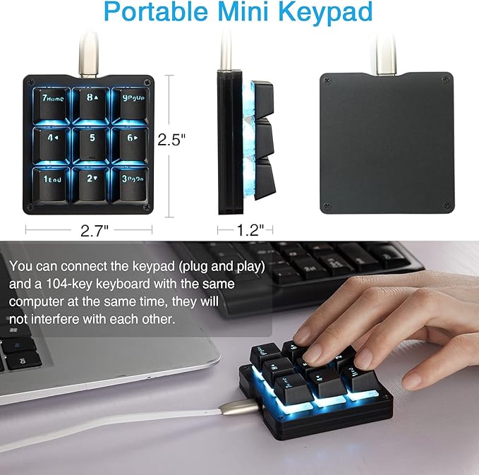 Koolertron Mechanical Numpad Macro Keyboard 9-Key Numeric Keypad LED Backlit Gaming Keyboard Fully Programmable Number Pad Keyboard Computer High Ground Mechanical Macro Number Keypad