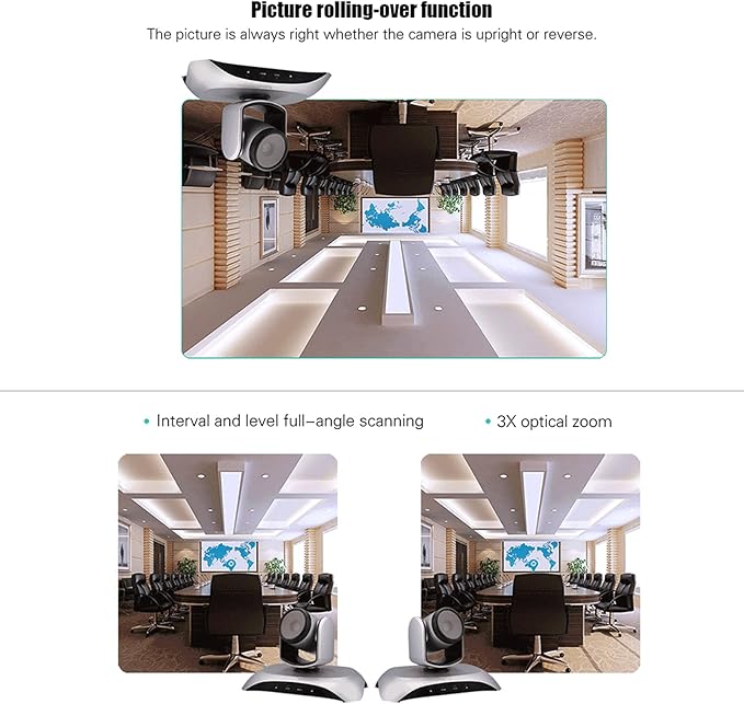1080P HD Conference Camera USB Plug &amp Play 3X Zoom 360° Rotation with Remote Control Power Adapter for Video Meetings Training Teaching