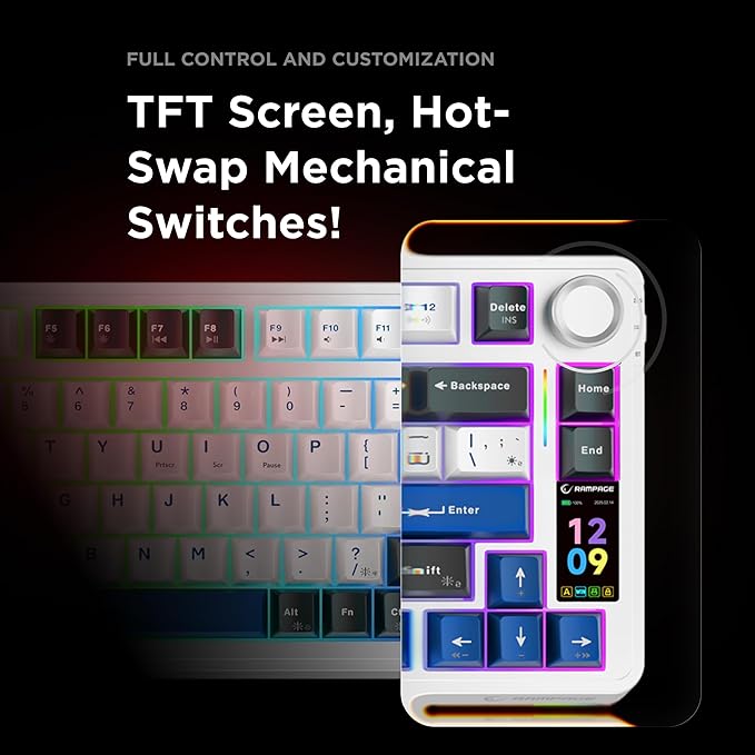 Quell Pro 75% Wireless Mechanical Gaming Keyboard – Hot Swappable Pre-Lubed Switches Creamy Typing Sound Smart Screen &amp Control Knob RGB Backlit PBT Keycaps Compact Keyboard for PC