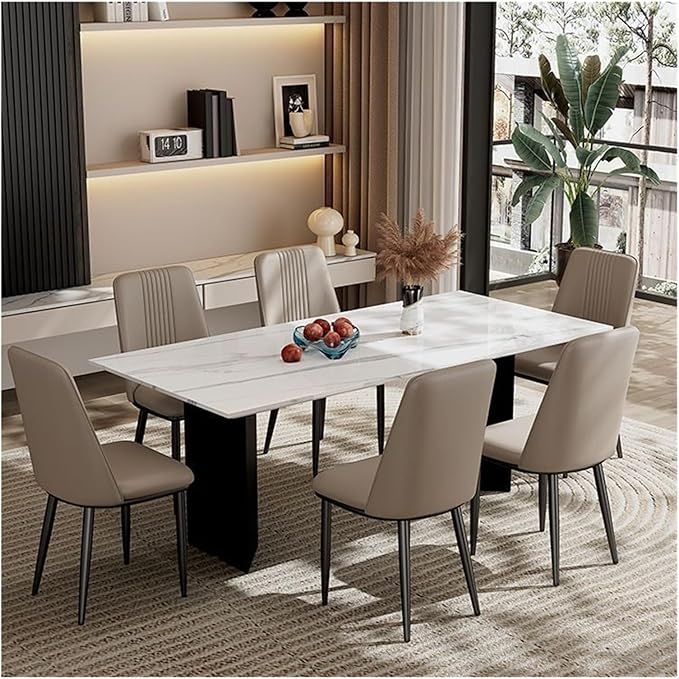 Adjustable Office Computer Chair with Armrest 1pcs Leather Upholstered Dining Chair with Metal Chair Legs Home Furniture(Brown)