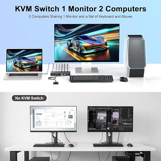USB C HDMI KVM Switch 1 Monitors 2 Computers4K@60Hz KVM Switch 2 Port for 1 Laptop 1 Desktop Share 1 Monitor Keyboard Mouse Printer and 100W PD Charging for LaptopWired Remote 2 USB Cable Included