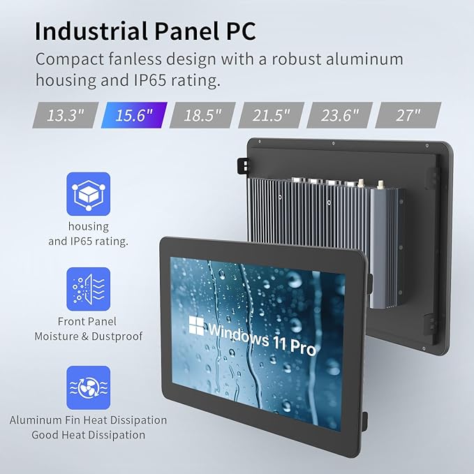 15.6 inch Indusrial Panel PCIndustrial Embedded Panel PCFanless Panel Computer All in One Windows 10 ProJ6412 16GB RAM 512GB ROM4xUSB3.02xUSB2.04xRS232+2xRS4858*GPIOHDMI2xLAN