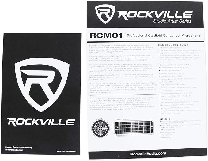 Rockville RCM01 Bundle: Pro Studio Condenser Microphone with Shock Mount DMS40 40 in Boom Arm Stand with Desk Clamp PRO-M50 Headphones ROCKSHIELD 3 Mic Isolation Shield 4-Items